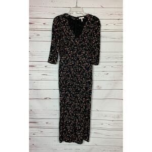 REBECCA TAYLOR Women's Size 0 Black Floral Button Silk Blend Pockets Jumpsuit